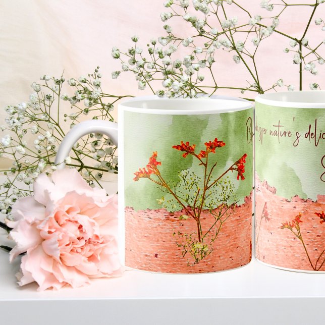 Dreamy Pink Green Blume Zitat Inspiration Kaffeetasse (Von Creator hochgeladen)