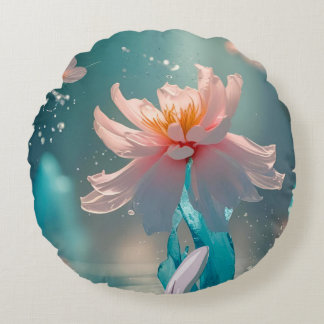 Dreamy Pink Lotus and Butterfly in Aqua Water Rundes Kissen