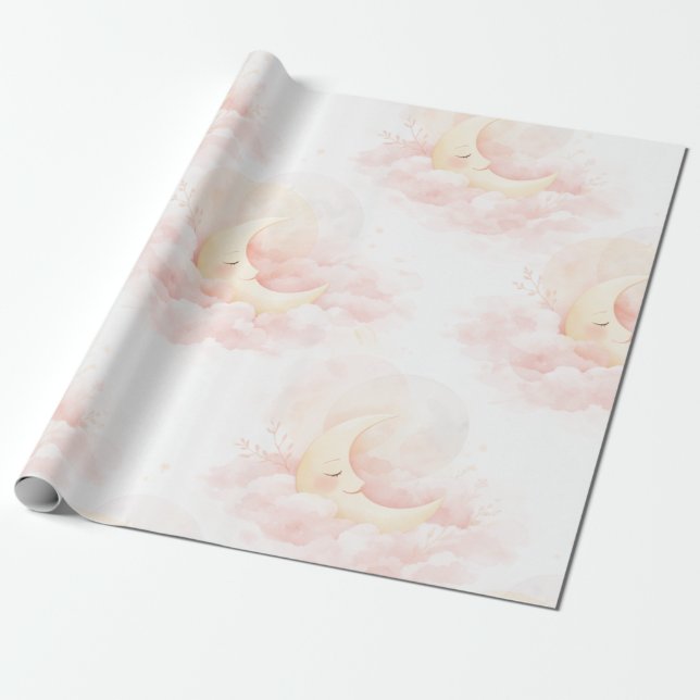 Dreamy Pink Moon Baby Shower Wrapping Paper, Cute  Geschenkpapier (Ungerollt)