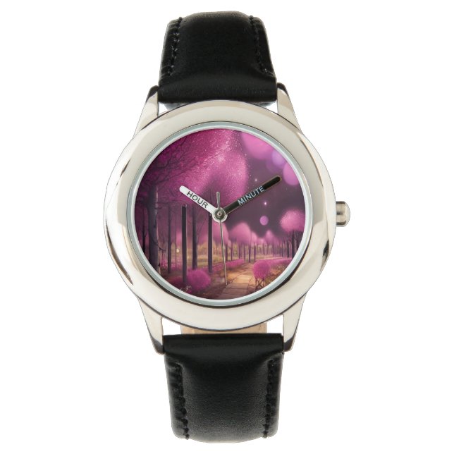 Dreamy Pink Nightscape Armbanduhr (Vorderseite)