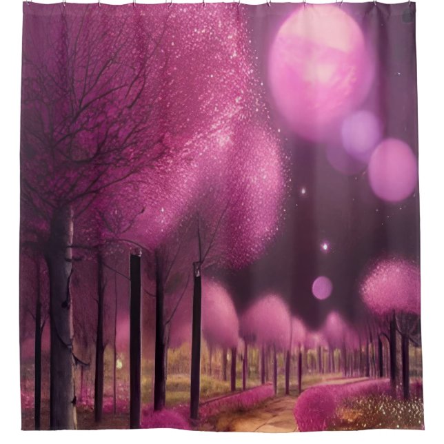 Dreamy Pink Nightscape Duschvorhang (Vorderseite)