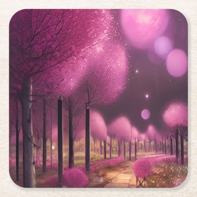 Dreamy Pink Nightscape Rechteckiger Pappuntersetzer (Vorderseite)