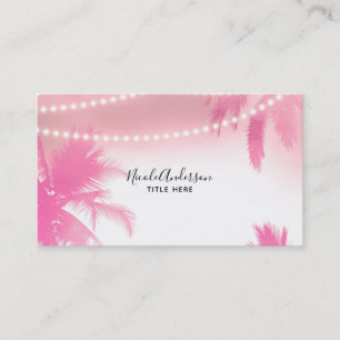 Dreamy Pink Palm Trees & String Lights Beachy Glam Visitenkarte
