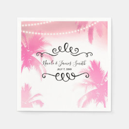 Dreamy Pink Palm Trees & String Lights Party Serviette