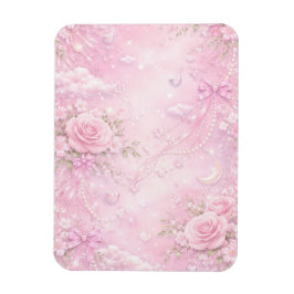 Dreamy Pink Rose Floral Pattern Pearls Bows Sparks Magnet