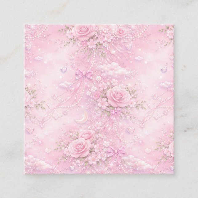 Dreamy Pink Rose Floral Pearls Bows Sparkle Pastel Begleitkarte (Vorderseite)