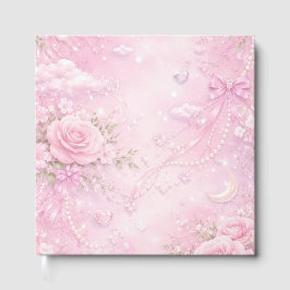 Dreamy Pink Rose Floral Pearls Bows Sparkle Pastel Gästebuch