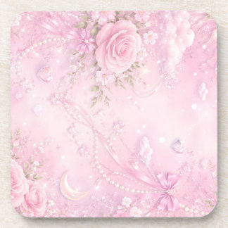 Dreamy Pink Rose Floral Pearls Bows Sparkles Getränkeuntersetzer