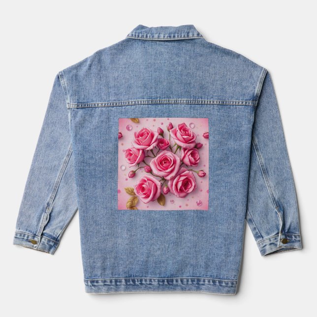 Dreamy Pink Roses Denim Jacket Jeansjacke (Rückseite)