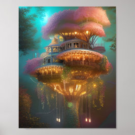 Dreamy Pink Treehouse Digitale Kunst Poster