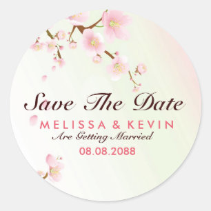 Dreamy Pink & White Cherry Blossom Save the Date Runder Aufkleber