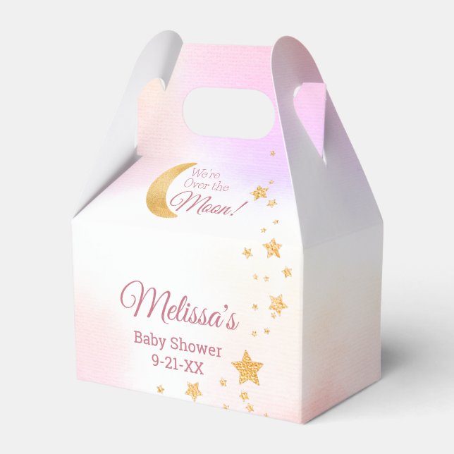 Dreamy Pink Wir sind über der Mond Girl Babydusche Geschenkschachtel (Vorderseite)