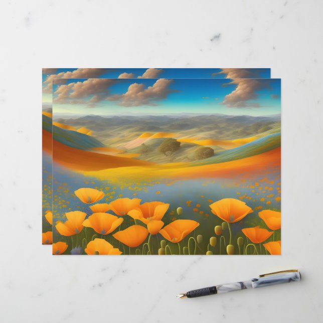 Dreamy Poppies Digital Art Scrapbook Paper (Vorderseite/Rückseite Beispiel)