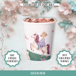 Dreamy Princess Riding Unicorn Paper Cup Pappbecher