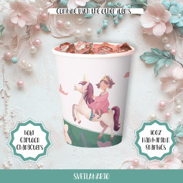Dreamy Princess Riding Unicorn Paper Cup Pappbecher