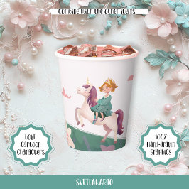 Dreamy Princess Riding Unicorn Paper Cup Pappbecher