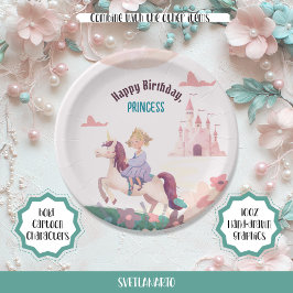 Dreamy Princess Riding Unicorn Paper Plate Pappteller