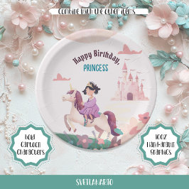 Dreamy Princess Riding Unicorn Paper Plate Pappteller