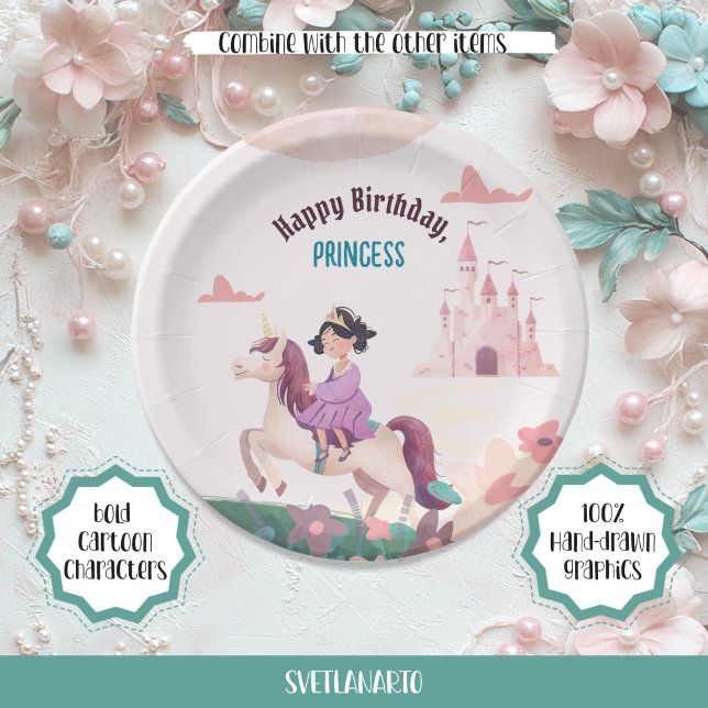 Dreamy Princess Riding Unicorn Paper Plate Pappteller (Von Creator hochgeladen)