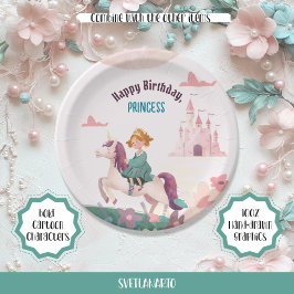 Dreamy Princess Riding Unicorn Paper Plate Pappteller