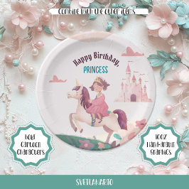 Dreamy Princess Riding Unicorn Paper Plate Pappteller