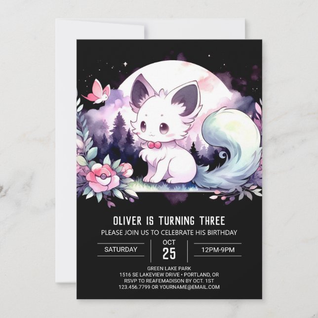 Dreamy Printable Cat Birthday Einladung (Vorderseite)