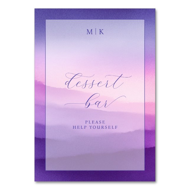 Dreamy Purple Gradient Dessert Bar Sign Tischnummer (Vorderseite)