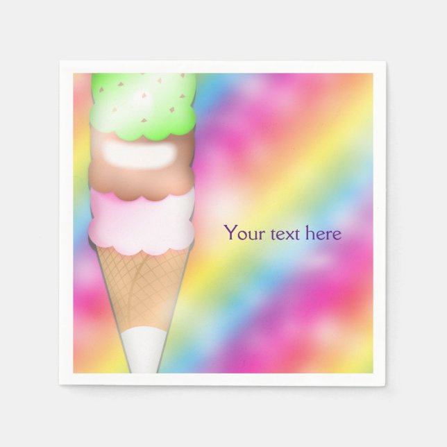Dreamy Rainbow Ice Cream Birthday Party Napkins Serviette (Vorderseite)