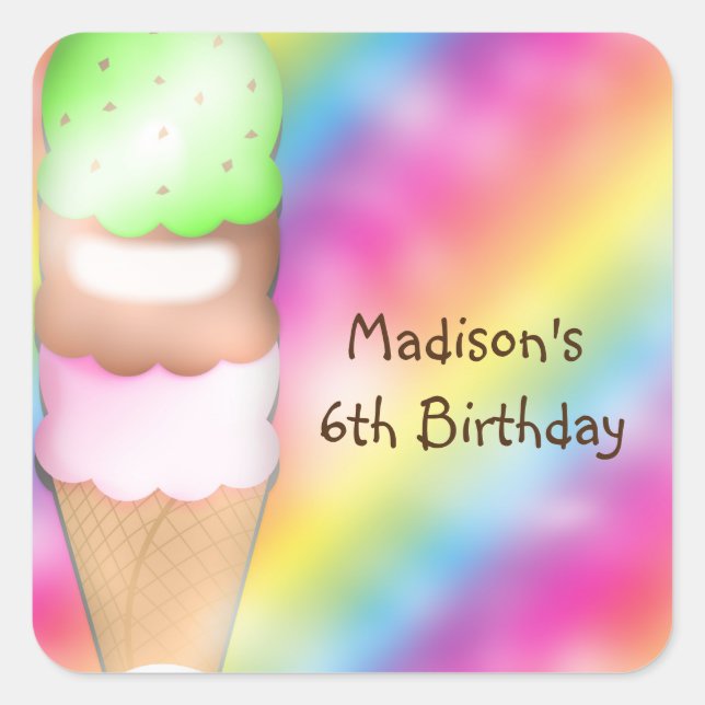 Dreamy Rainbow Ice Cream Birthday Party Sticker (Vorderseite)