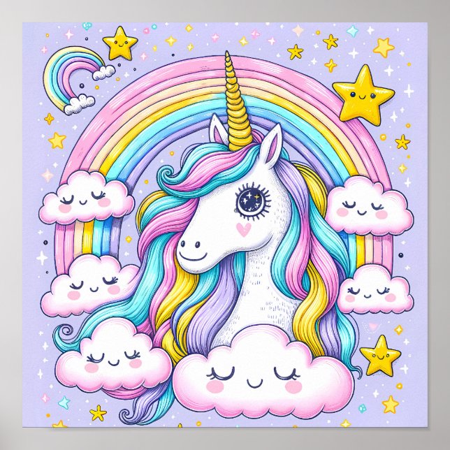 Dreamy Rainbow Unicorn - Ein magisches Kinderzimme Poster (Vorne)