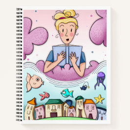 Dreamy Reading Illustration Spiral Notebook Notizbuch