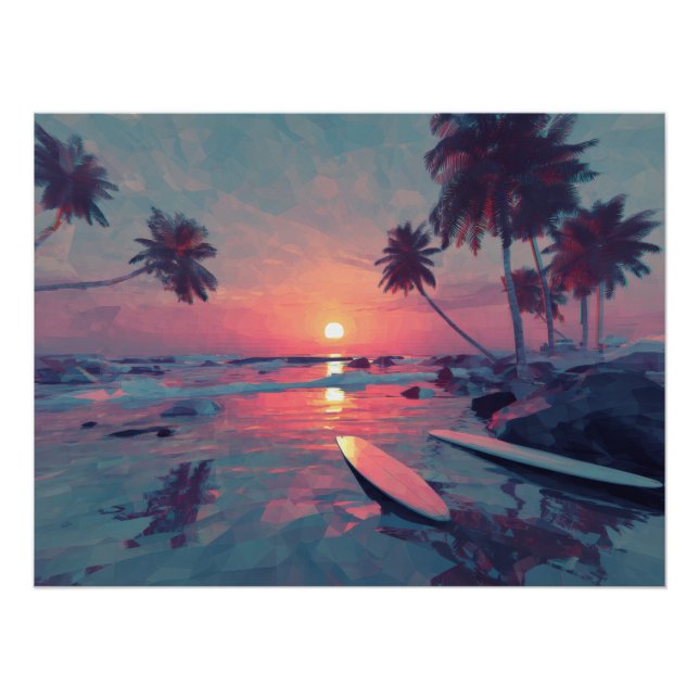 Dreamy Retro Sunset Island Art Poster (Vorderseite)
