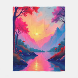 Dreamy River Sunset Serene Fantasy Mountains Fleecedecke