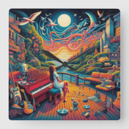 Dreamy Riverfront Harmonie Quadratische Wanduhr