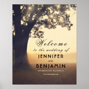 Dreamy Rustic Tree Lights Wedding Willkommenszeich Poster
