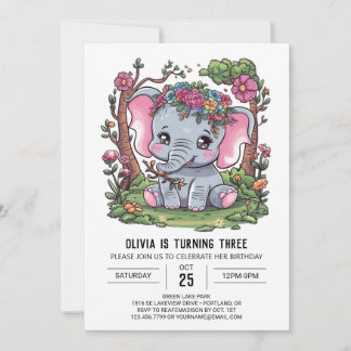 Dreamy Safari Elephant Digital Geburtstag Einladung