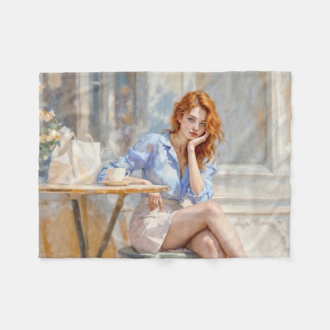 Dreamy sanfte Rothaarfrau in sanften Farben Fleecedecke (Vorderseite (Horizontal))