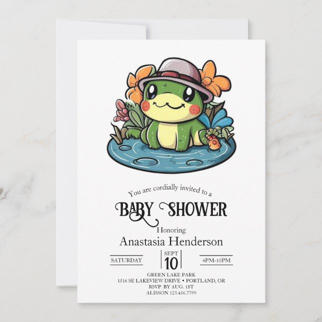 Dreamy Simple Frog Baby Shower Einladung (Vorderseite)