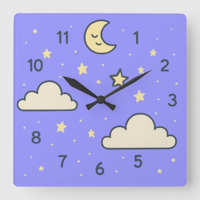 Dreamy Sky - Baby Room Wall Clock Design Quadratische Wanduhr (Vorderseite)