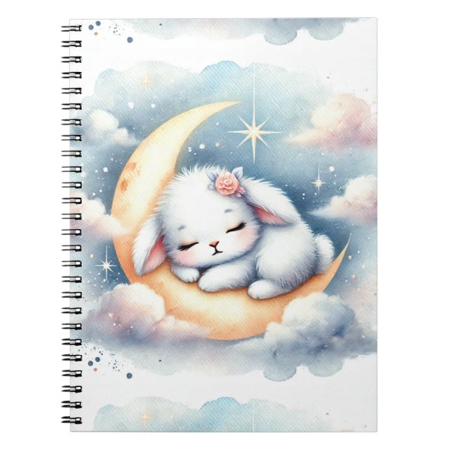 Dreamy Sleeping Bunny on Moon Notebook Notizblock (Vorderseite)