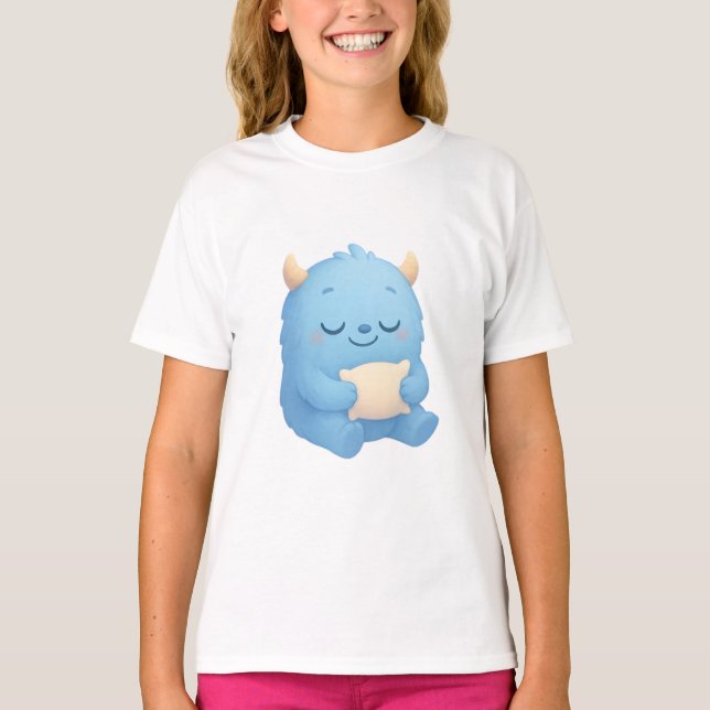 Dreamy Sleepy Monster Kids Hoodie — Soft Cloud T-Shirt (Vorderseite)