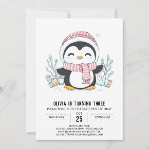 Dreamy Snowflake Pinguin Digital Geburtstag Einladung