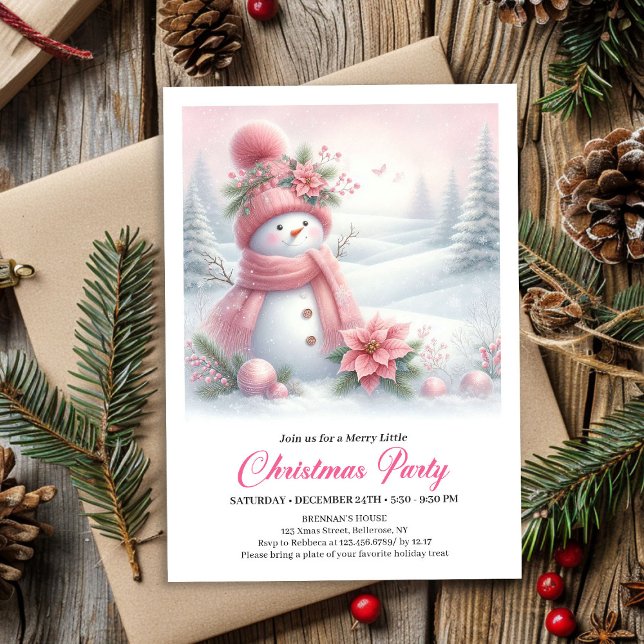 Dreamy Snowy Forest Pink Snowman Christmas Invite  Einladung (Dreamy Snowy Forest Pink Snowman Christmas Invite Download)
