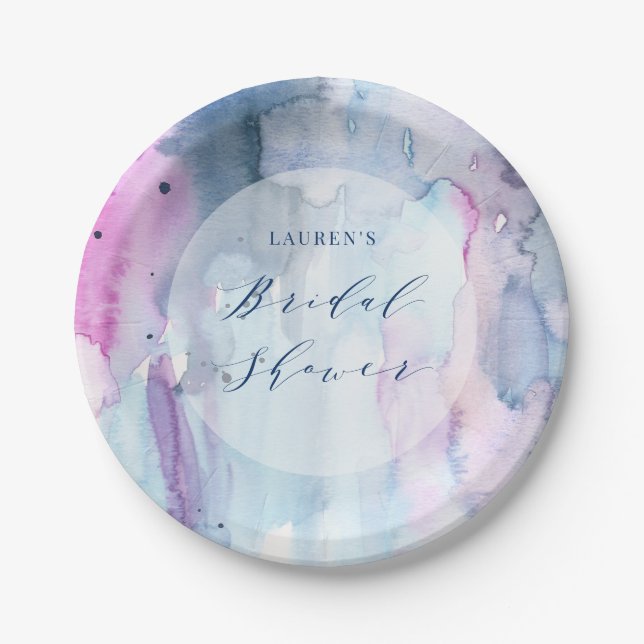 Dreamy Spring Watercolor Bridal Shower Paper Plate Pappteller (Vorderseite)