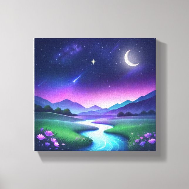 Dreamy Starlight River Landscape Serenity Leinwanddruck (Vorderseite)