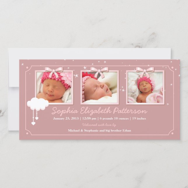 Dreamy Stars Drei-Foto-Geburtstagskündigung von Ba Ankündigung (Vorderseite)