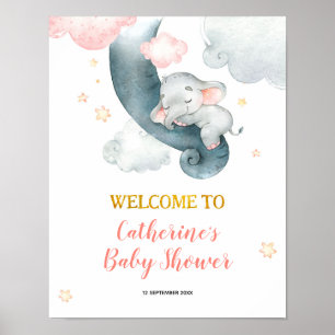 Dreamy Stars Elephant Girl Baby Dusche Poster