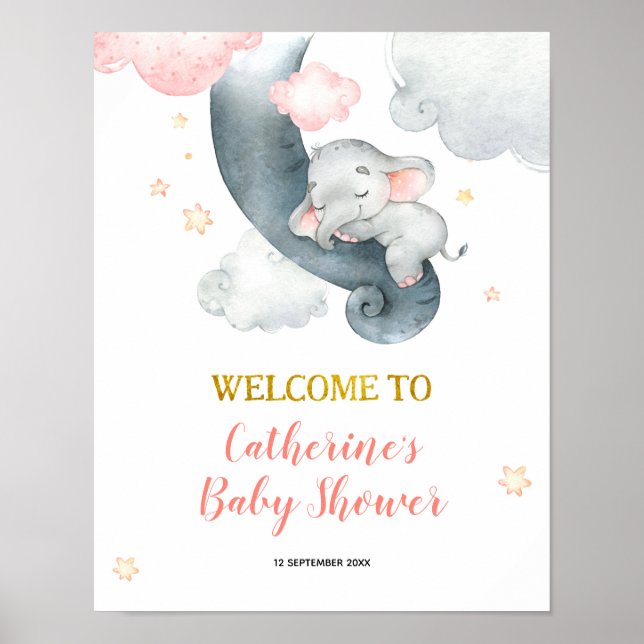 Dreamy Stars Elephant Girl Baby Dusche Poster (Vorne)