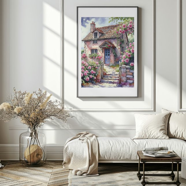 Dreamy Summer Village mit Rose Poster (Dreamy Summer Village with Roses Poster Mockup 4)