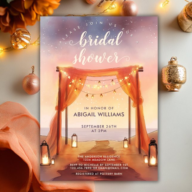 Dreamy Sunset Lantern Draped Arch Brautparty Einladung (Dreamy Sunset Lantern Draped Arch Bridal Shower Invitation)